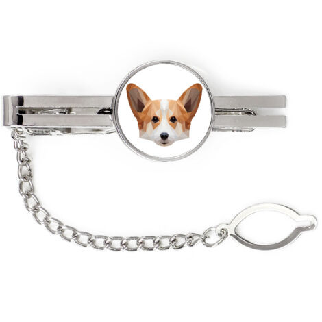 Pinza de corbata geométrica con foto e inscripción de Pembroke Welsh Corgi Art-Dog (1/4)