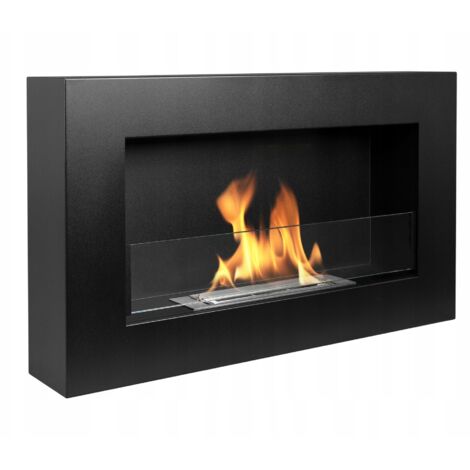 Biochimenea mural con cristal 65x40x12 cm BOX Regulación de llama Negro mate (1/5)