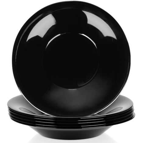Juego de 6 platos hondos grandes para sopa, color negro