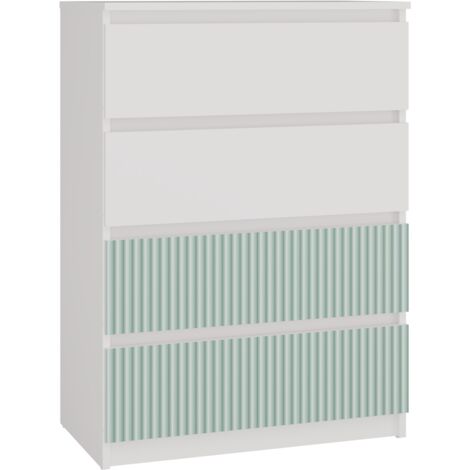 ASTER T4 - Arcón moderno 4 cajones - 97x70x40 - Mueble de almacenaje para niños - Blanco y verde (1/3)