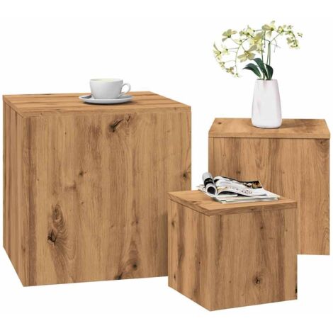 Mesas auxiliares 3 uds madera de ingeniería roble artisan vidaXL