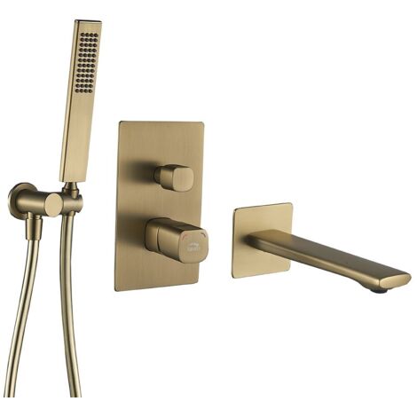 Grifo de bañera empotrado TORES con juego de ducha, oro cepillado, Laveo