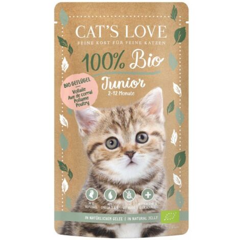 AMOR DE GATO 100% Orgánico Sobre para gatos 100g - Junior Bio Poultry - Aves de corral orgánicas en gelatina natural 100g (1/3)