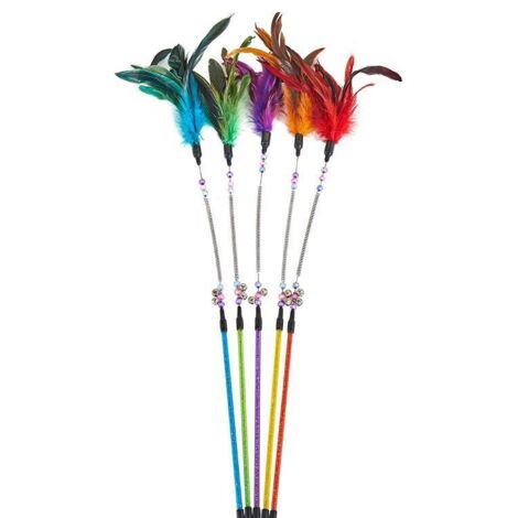 Zooroom Caña de pescar de plástico con resorte, pluma de colores y campana de 60 cm - Caña de pescar de plástico con resorte, pluma de colores y campana de 60 cm