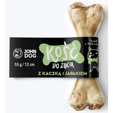 John Dog  Masticable para perros  Hueso masticable de 12 cm (1 unidad) - Hueso con pato y manzana de 12 cm