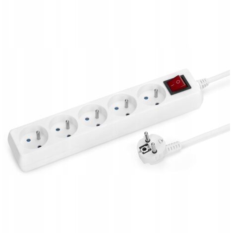 Cable alargador Montis de 5 m, 5 tomas, blanco, IP20, 16 A, 230 V (1/5)