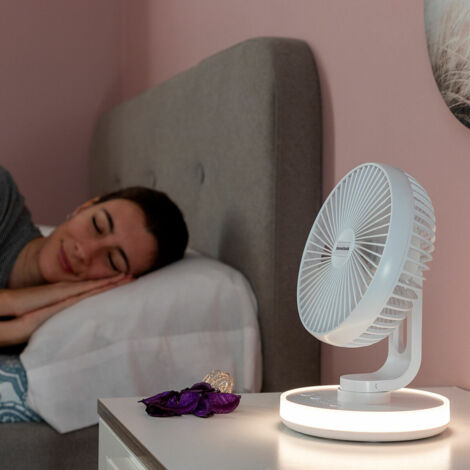 Ventilador de escritorio recargable con luz LED, conexi贸n USB al ordenador (1/5)