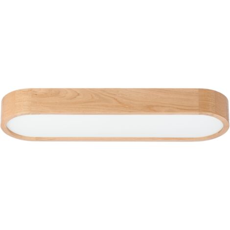 L谩mpara de techo ovalada LEJA, madera, ROBLE, 68x20cm, para cocina, sal贸n, ESTILO