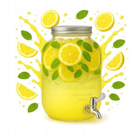 Tarro de Cristal con Grifo 4L con Tapa Met谩lica para Dispensador de Limonada de Cristal