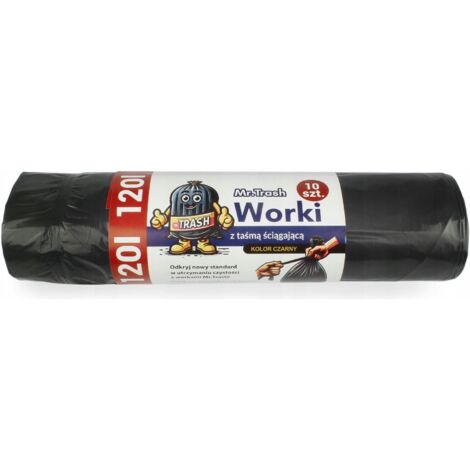 BOLSAS DE BASURA NEGRAS GRUESAS 120L 10 UDS 0,4kg 70x100cm CON CINTA DE AJUSTE (1/5)