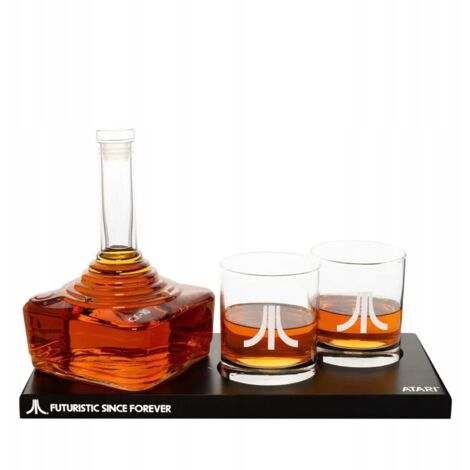 Set de regalo ATARI 3D: Decantador de 750 ml + 2 vasos (300 ml cada uno) para whisky/bourbon