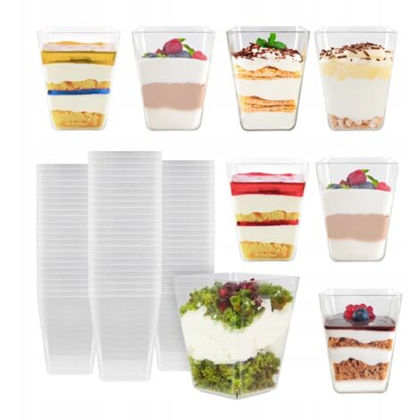 48x VASOS DE POSTRE Vaso de 150ml Recipiente CUADRADO para postres y helados
