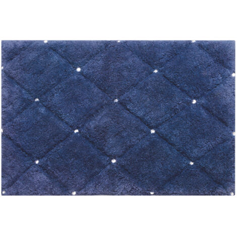 ALFOMBRA DE BA脩O CHIC DE ALGOD脫N SUAVE CON CRISTALES 60X90CM AZUL MARINO