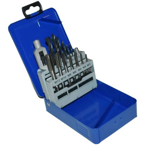 Juego de machos y brocas M3-M12 + soporte, brocas HSS - 13 uds.