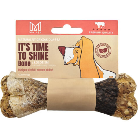 Hueso masticable MERSJO con salmón para perros de 13,5 cm - piel y pelaje sanos