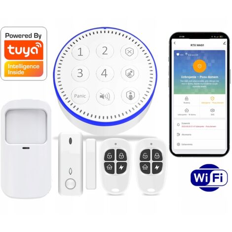 Alarma inalámbrica compacta RTX con sensores PIR, interruptor de láminas, controles remotos WiFi TUYA