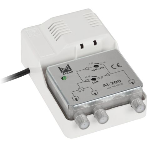 Divisor amplificador antena banda ancha 2 TV IP20 Alcad AI-200