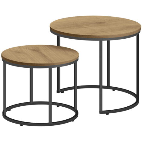 Mesa de centro redonda, 2 piezas - patas de roble/negras