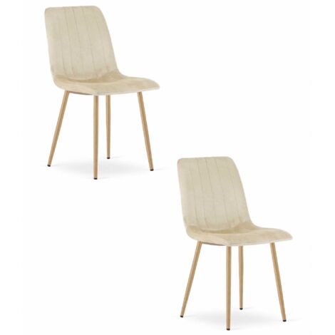Silla LAVA - terciopelo beige claro / patas color madera x 2 (1/5)