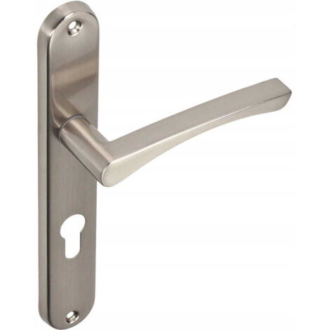 Manija de puerta interior, placa larga para inserto, níquel cepillado