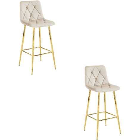 Taburete NADO - terciopelo beige / patas DORADAS x 2