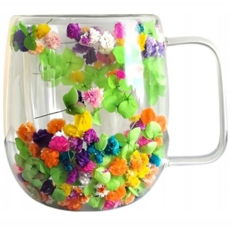 Taza de vidrio para caf茅 con fondo doble con flores secas multicolor 250 (1/5)