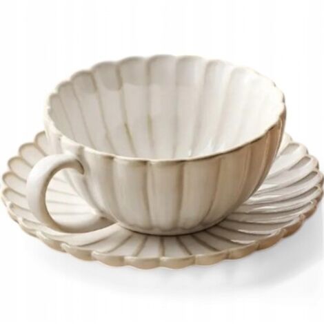 Juego elegante de taza y platillo para t茅 y caf茅, cer谩mica blanca grande (1/5)