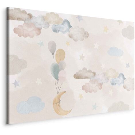Imagen - Luna de cuento de hadas - Luna en tonos pastel con globos entre nubes coloridas y estrellas en colores suaves sobre un fondo claro/Cielo de cuento de hadas (1/3)