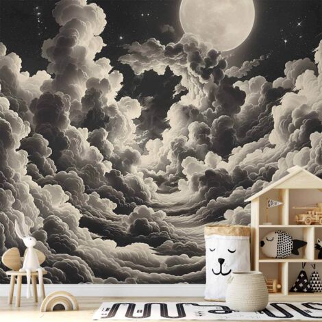 Fotomural - La luna y las estrellas cantando entre las grandes nubes (1/4)