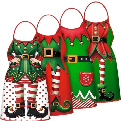 Delantal de Cocina Navideño con Motivo de Elfo y Mezcla de Patrones