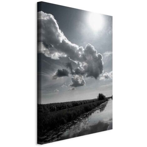 Pintura - Sol sobre las nubes (1 parte) - reflejo del cielo en el agua del campo (1/5)