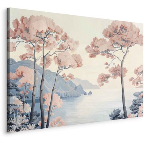 Imagen - Paisaje con acantilados marinos y árboles en delicados tonos rosados / Motivo delicado de acantilados marinos y árboles en tonos pastel