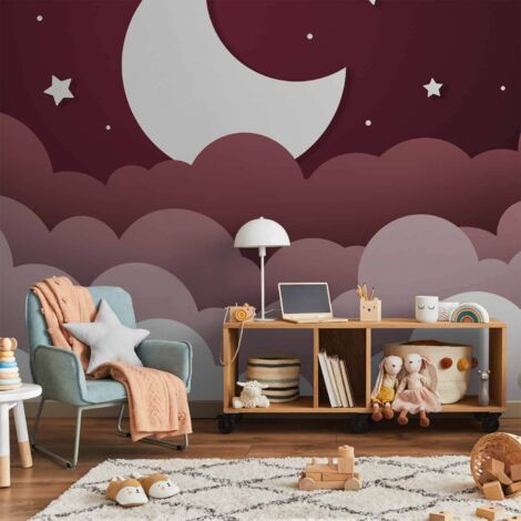 Sueño de Luna - Nubes en un cielo burdeos con estrellas para niños (1/5)
