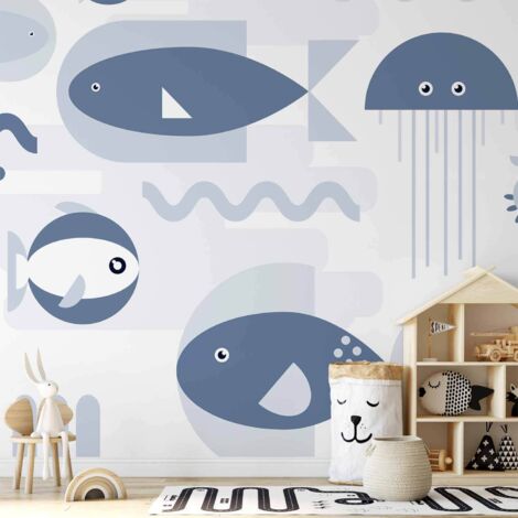 Fotomural - Océano minimalista - Peces y cangrejos geométricos en el agua para niños (1/5)