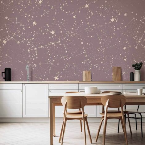 Fotomural - Cielo nocturno - constelaciones y estrellas artísticas en tonos pastel / Patrones galácticos - estrellas y constelaciones delicadas en colores cálidos (1/4)