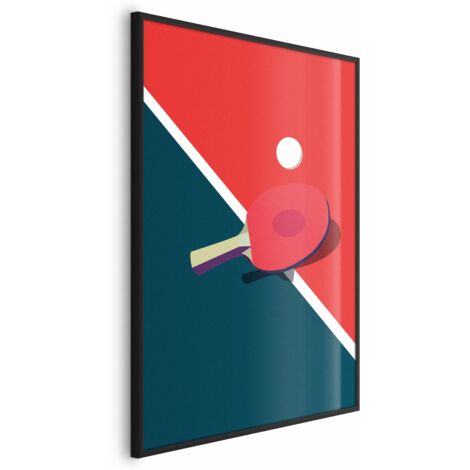 Póster - Tenis de mesa - pelota y raqueta sobre la mesa (1/4)