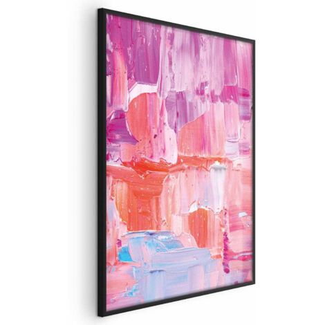 Póster - Pinceladas coloridas - intensos tonos de rosa y morado sobre lienzo (1/4)