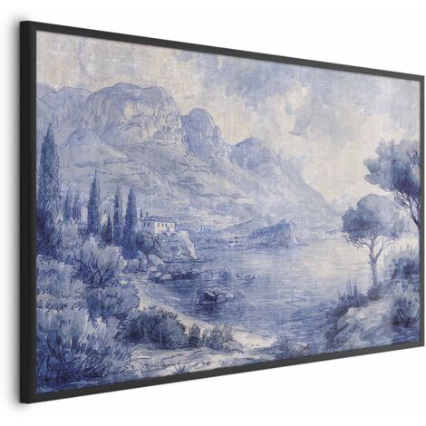 Póster - Bahía Azul - Paisaje italiano del lago de Como pintado con tinta azul (1/4)