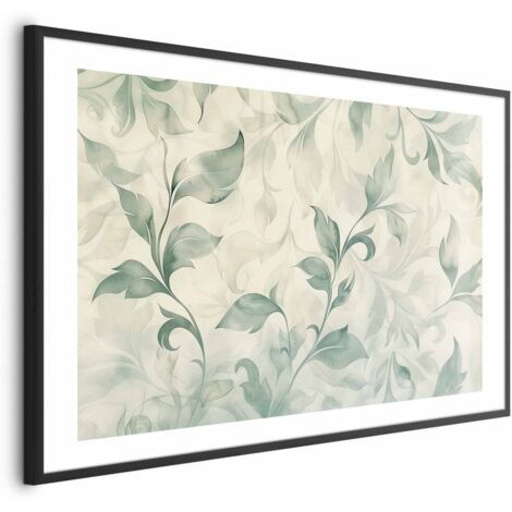 Póster - Hojas verdes y beige en acuarela (1/4)