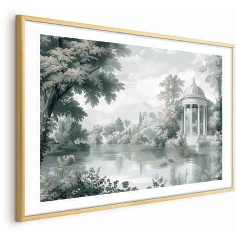 Póster - Paisaje con un parque y un lago en tonos verdes retro (1/4)