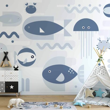 Fotomural - Océano minimalista - Peces y cangrejos geométricos en el agua para niños (1/5)