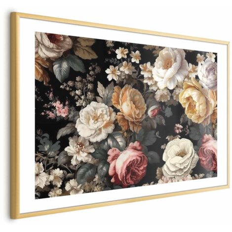Póster: Flores coloridas sobre fondo negro (1/4)