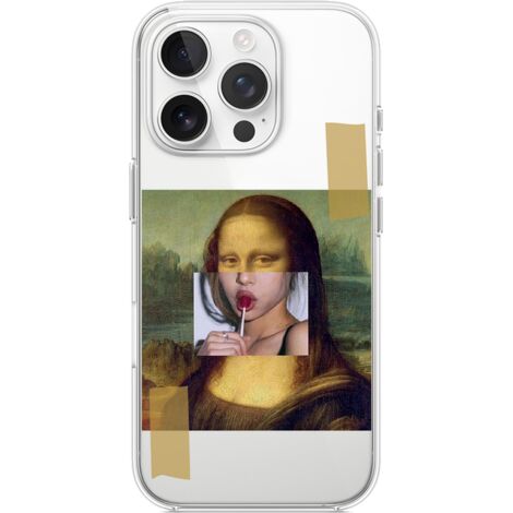 Funda para iPhone 16 Pro, transparente, flexible de silicona, Mona Lisa con piruleta (1/5)