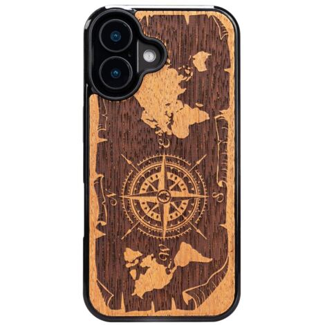 Funda de madera Bewood para iPhone 16 ROSA DE LOS VIENTOS MERBAU (1/5)