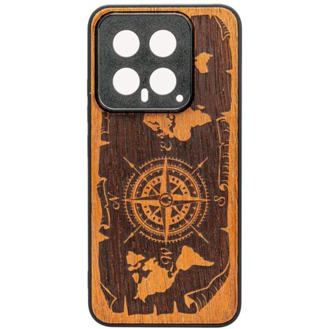 Funda de madera Bewood para Xiaomi 14 Pro WIND ROSE MERBAU (1/2)