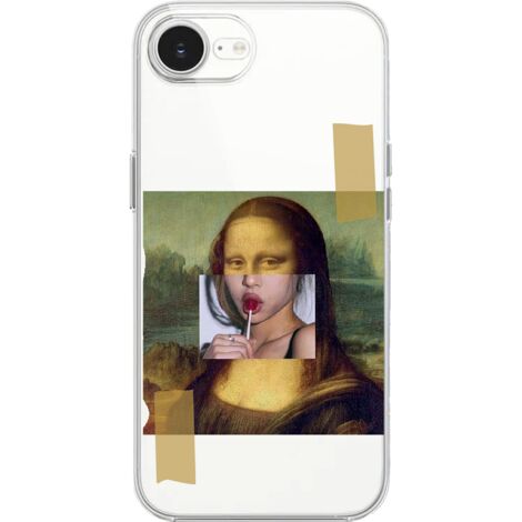 Funda para iPhone 16e, transparente, silicona Flexi, Mona Lisa con piruleta (1/5)
