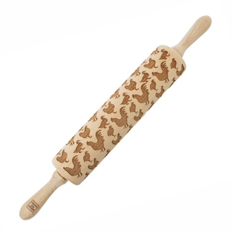 Rodillo de madera MoodForWood, grabado, 43 cm con asas, perfecto para hornear - Diseño de aves (1/5)