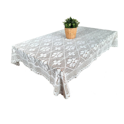 Mantel de ganchillo blanco y beige de 110x160 cm, mantel de hilo natural blanco (1/5)