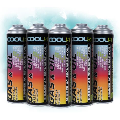 COOL5 2 en 1 - 5 x refrigerante R1234yf con aceite, para recarga de aire acondicionado en coches posteriores a 2016 - 5 latas + APC 500 ml