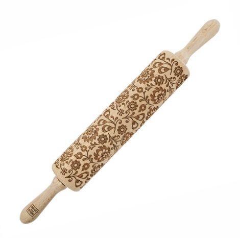 Rodillo de madera MoodForWood, grabado, 43 cm con asas, perfecto para hornear - Diseño popular polaco (1/5)